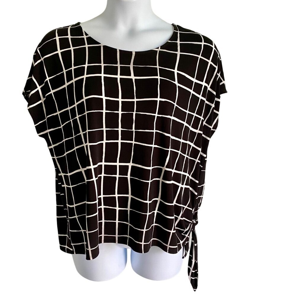 Chico's Black and White Grid Print Short Sleeve Top Chico's Size 3 US Size XL